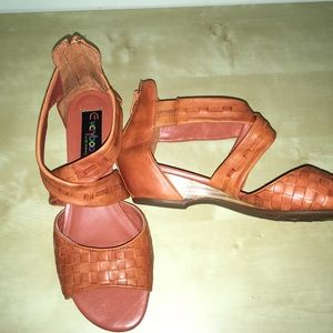 Everybody by BZ Moda Anthropologie Wedge Sandals Orange Leather 38.5 US 8